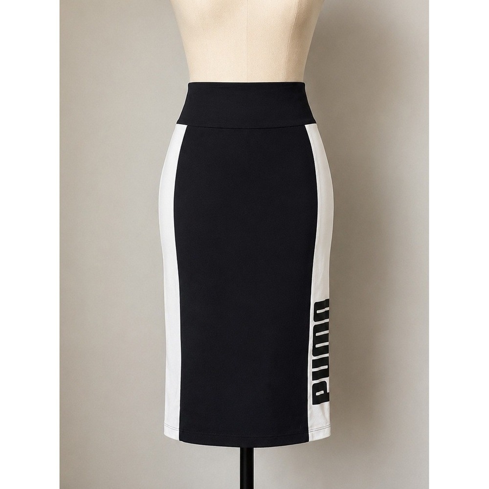 Puma Pencil Skirt Women S Black White T7 Bodycon High Waist Logo Athletic
